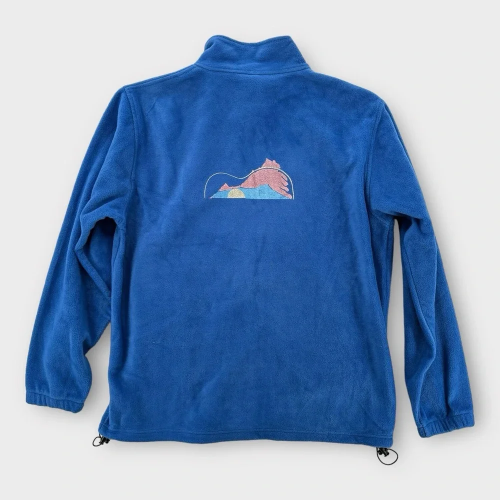Harriton Jacket Mens Large Fleece Blue Full Zip Long Sleeve Hiking Logo Colorful